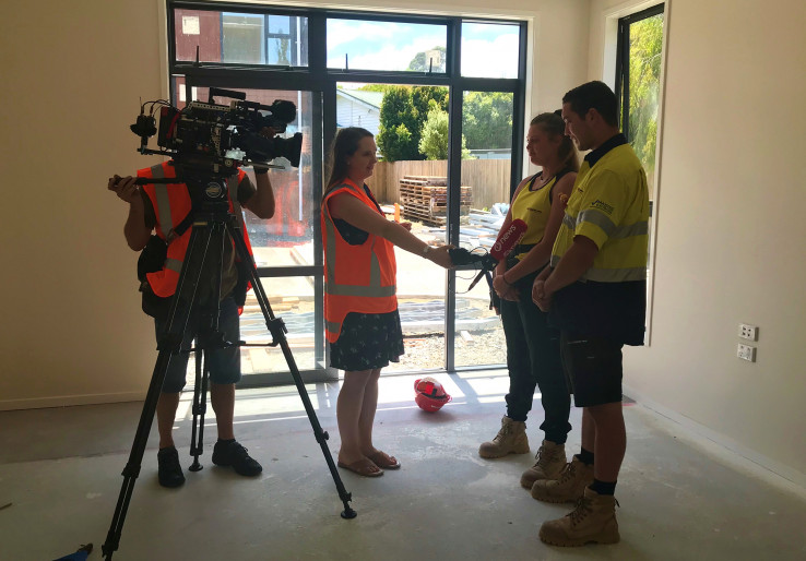 The apprentices are interviewed by a 1News reporter on camera for the news item.